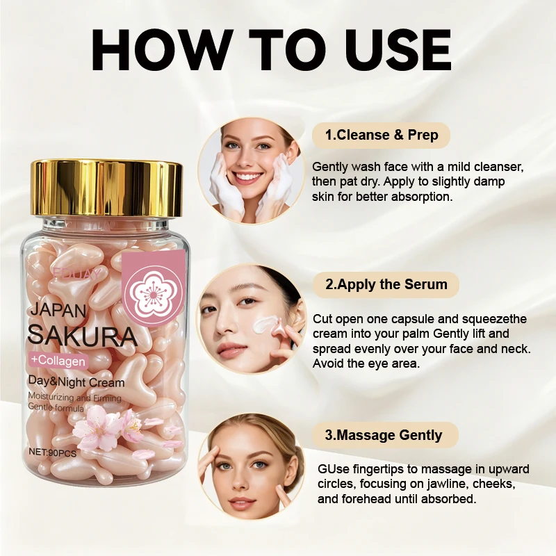 Sakura Collagen Facial Capsule Cream, Deep Moisturizing & Tone Balancing for All Skin