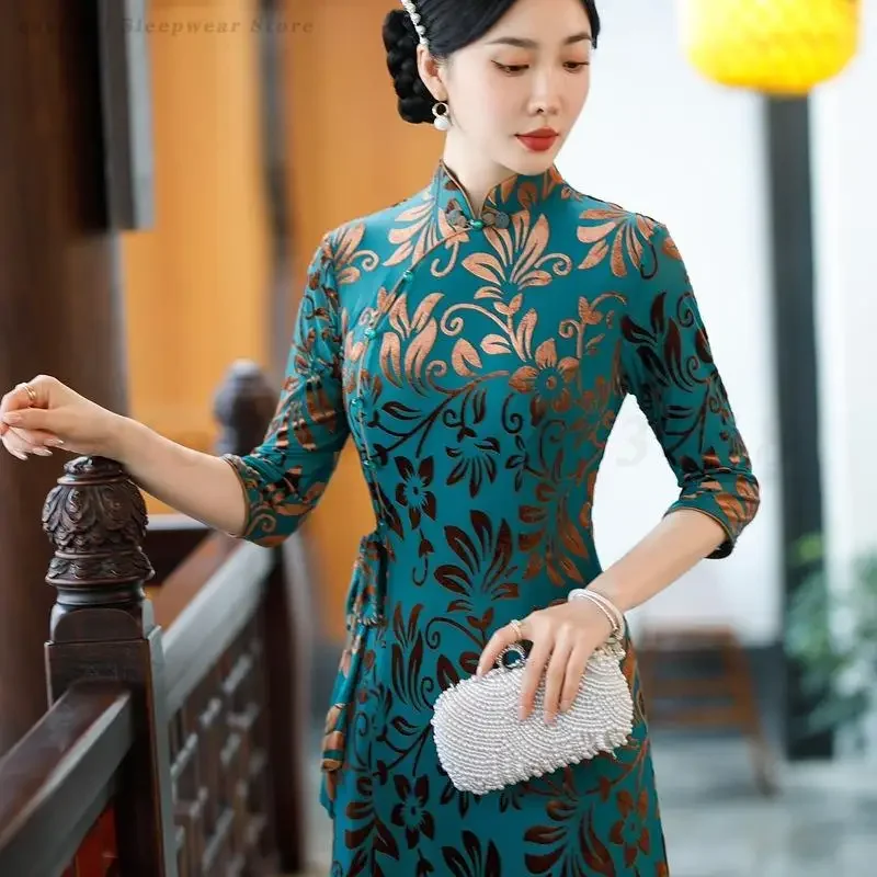 

Plus Size 5XL Chinese Traditional Dress Women Cheongsam Spring Autumn Improved Evening Dresses Traditional Mandarin Collar Qipao