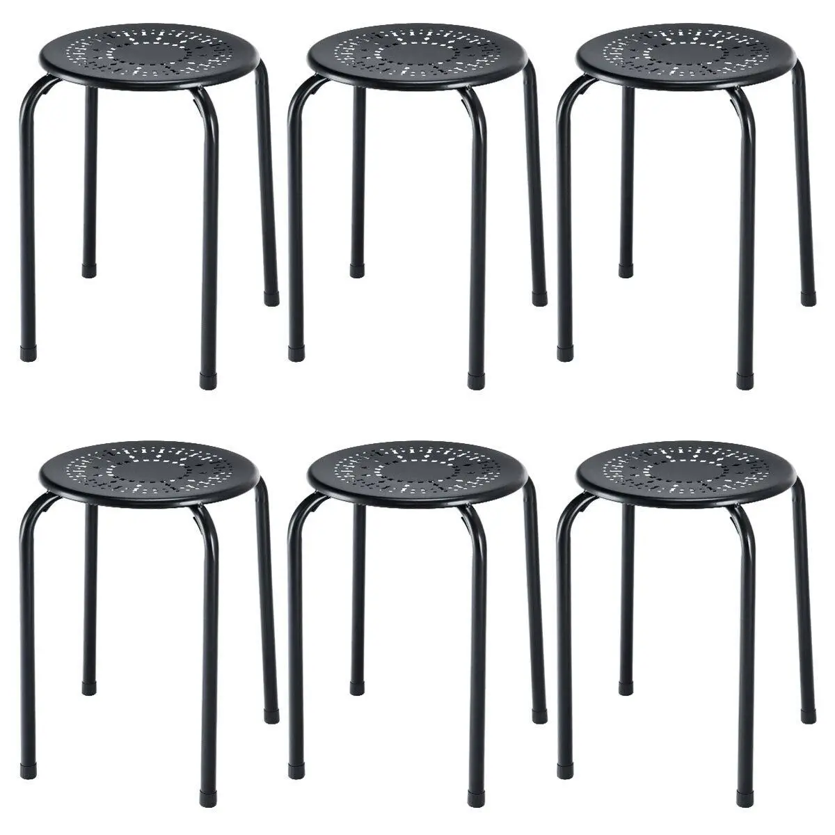 

6-Pack Classic Metal Stools - Stackable Round Seating, 250lbs Capacity, Non-Slip Feet, X-Shaped Connection, No Assembly, Nestable for Home, Office, Classroom