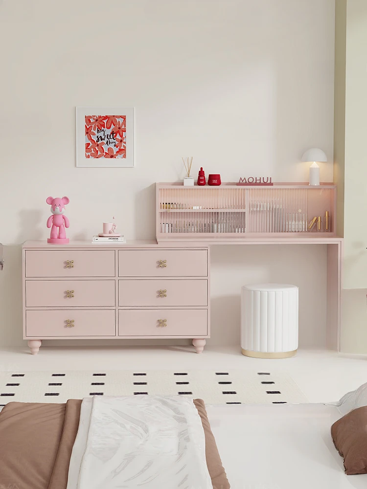 Sakura Pink Dressing Table Bucket Cabinet Integrated Makeup Table Corner Mounted Dressing Table Dopamine Bed Tail