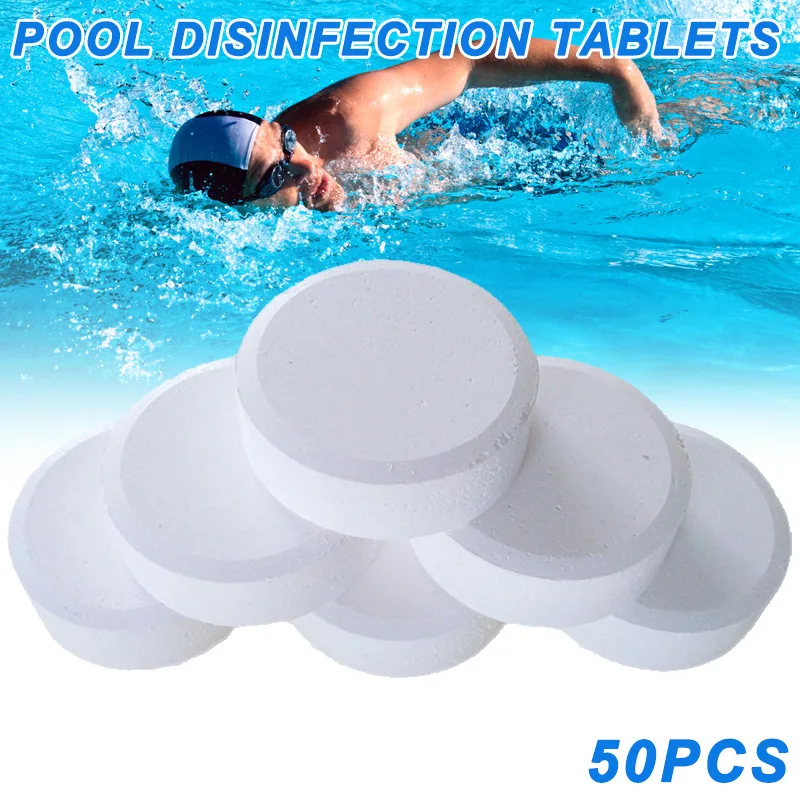 50 Tabletas de Cloro para Limpieza de Piscinas, Tabletas Limpiadoras Multifuncionales, Desinfección Instantánea para Piscinas, Bañeras y Spas