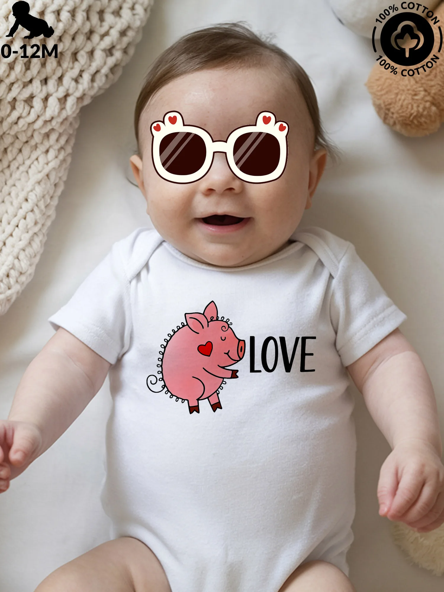 

Love Piggie Unisex Baby Crawling Suit, Pure Cotton Soft Onesie, All-Season Wear White Bodysuit 190GSM