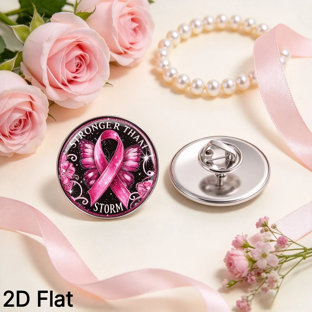 6-20Pcs 2D Flat Pink Ribbon Butterfly Brooch Breast Cancer Awareness Lapel Pin Inspirational Stainless Steel Badge Survivor Gift