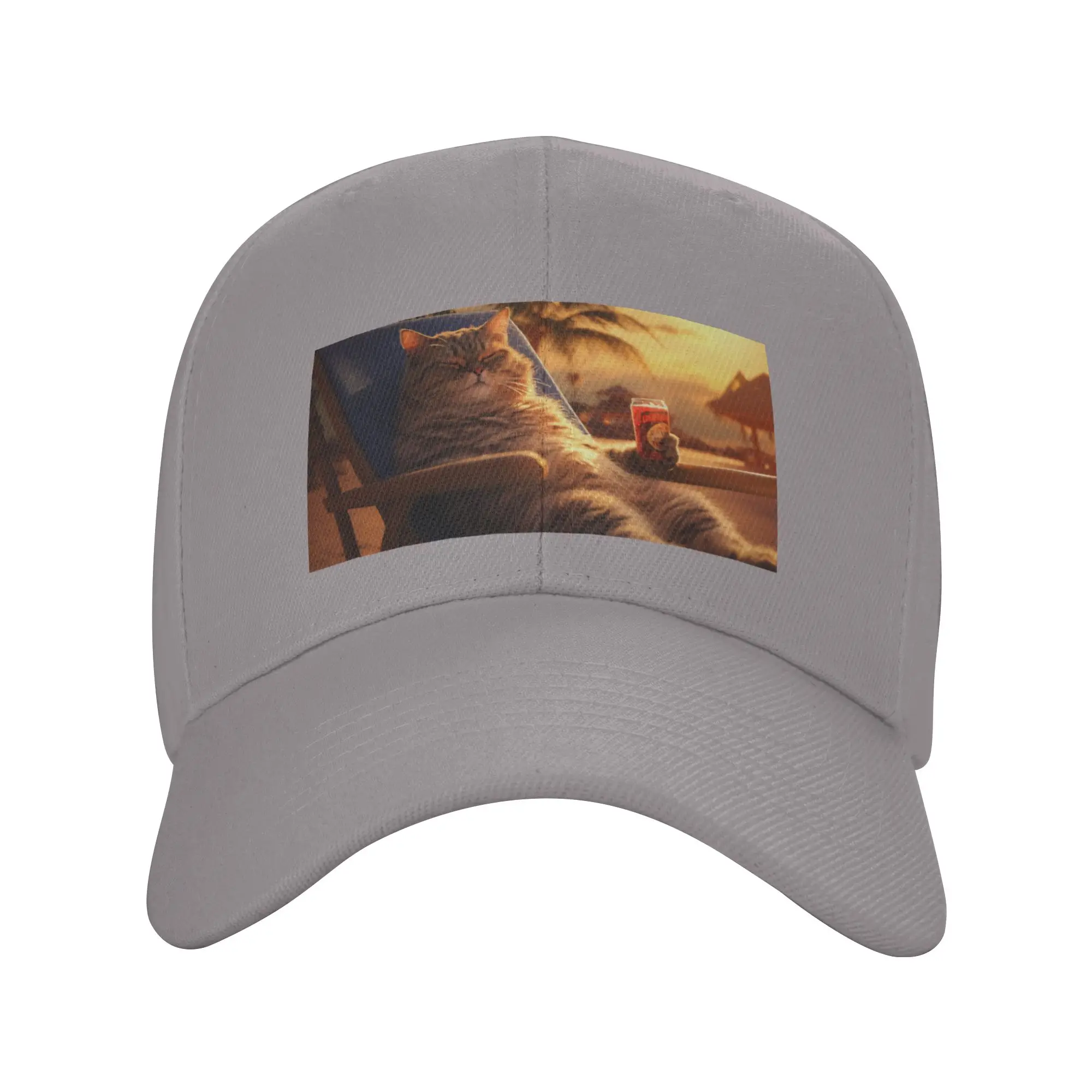 Hot Sale Vacation Vibes - Chilled Cat at Sunset Baseball Cap  Windproof Men's Cap  Skateboarding Men's Cap
