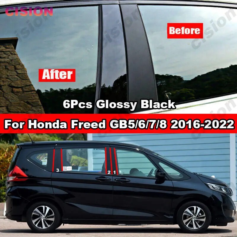 For Honda Freed GB5 GB6 GB7 GB8 2016-2022 Black Carbon Fiber Window Door Column B C Pillar Post Cover Trim Mirror Effect Sticker