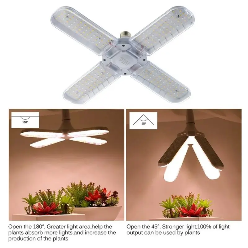 AB11-48W Fan Leaf Foldable LED Grow Light Full Spectrum E27 US Plug