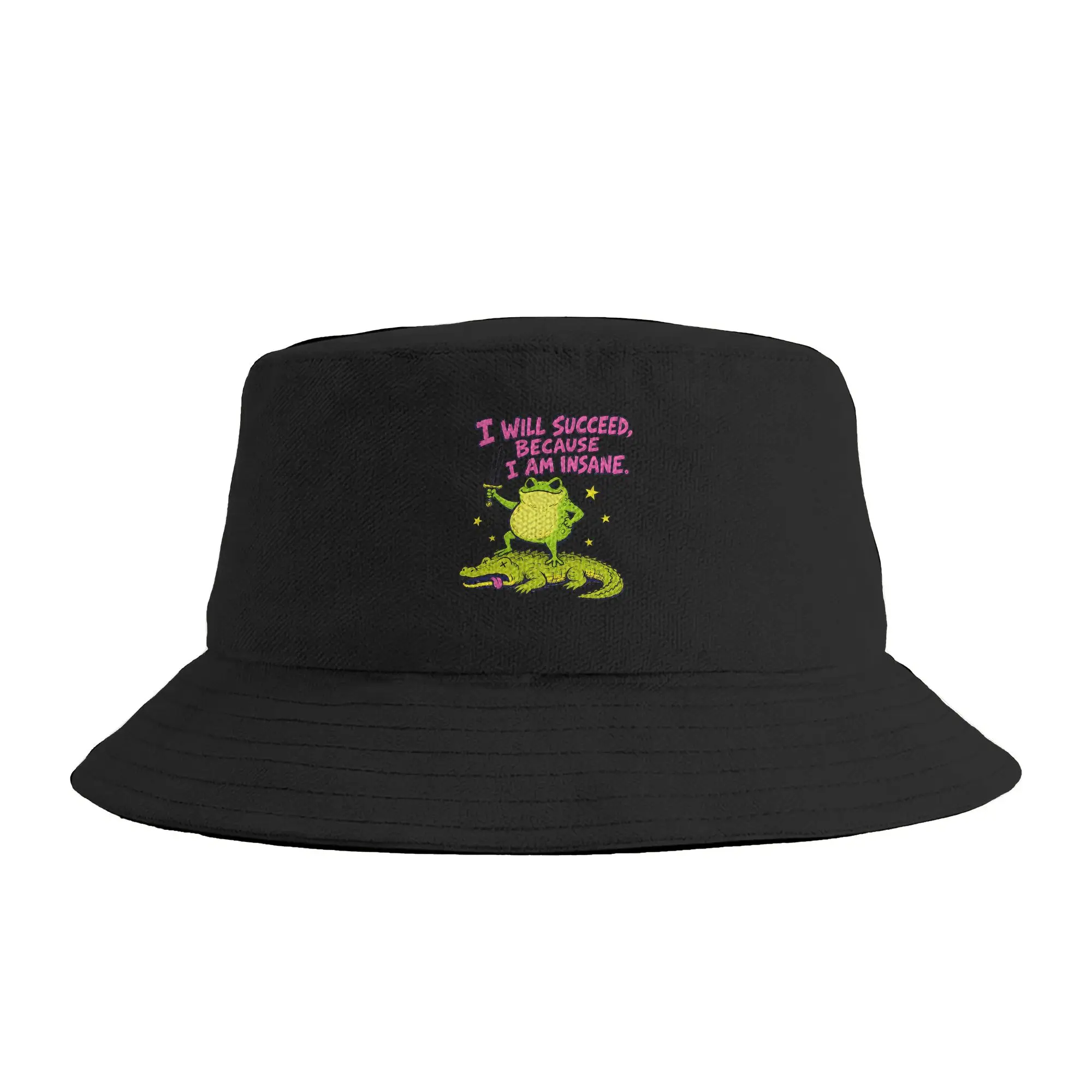 I Will Succeed Because I Am Insane Frog Funny Motivational Meme Bucket Hat Spring  Casual Fisherman Hats Personality Beach Caps