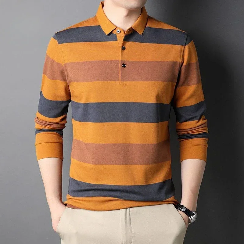 T Polo Shirt for Man Pullover Top Stripe Men's Clothing 100℅ Cotton A High Quality Casual Full Sleeve One Piece Designer Brand F