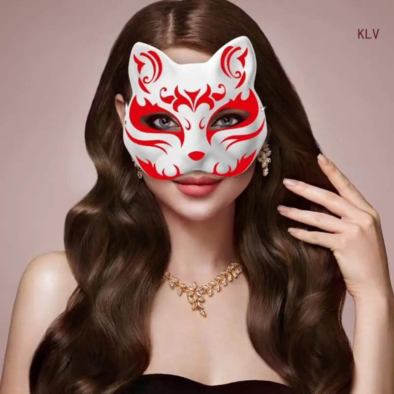 Masque enraciné pour femme, masque de chat peint à la main bricolage, demi-masque d'Halloween, cosplay anime japonais, masade Tim