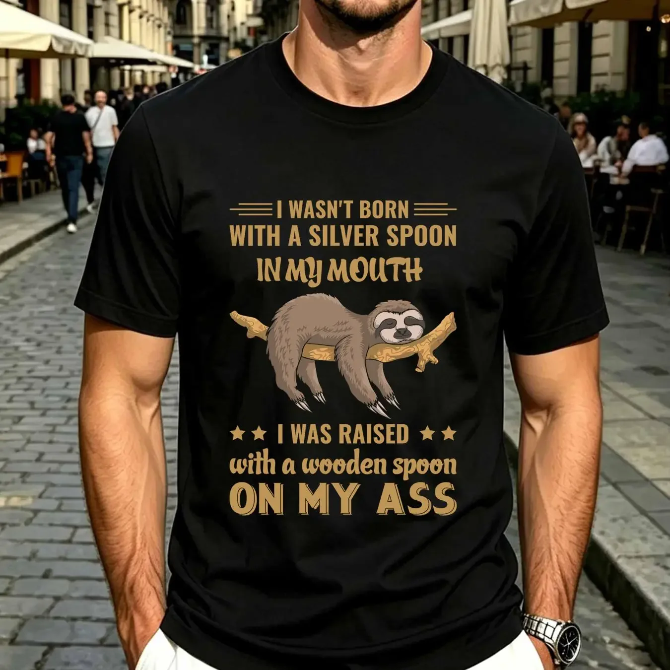 washed T Shirt Silver Spoon Funny Novelty Sloth Classic Everyday Sarcastic  vintage Washed designer clothes homme Casual