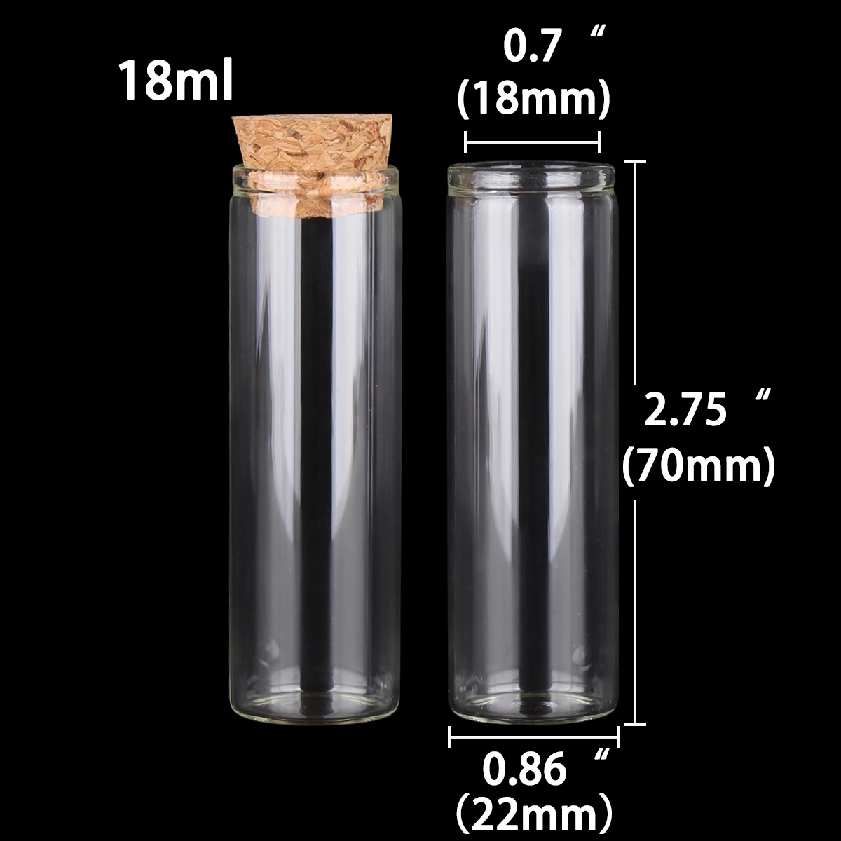 192 pieces 18ml 22x70mm Transparent Glass Test Tube with cork stopper Spice Jars for Wedding Gift Art DIY Crafts