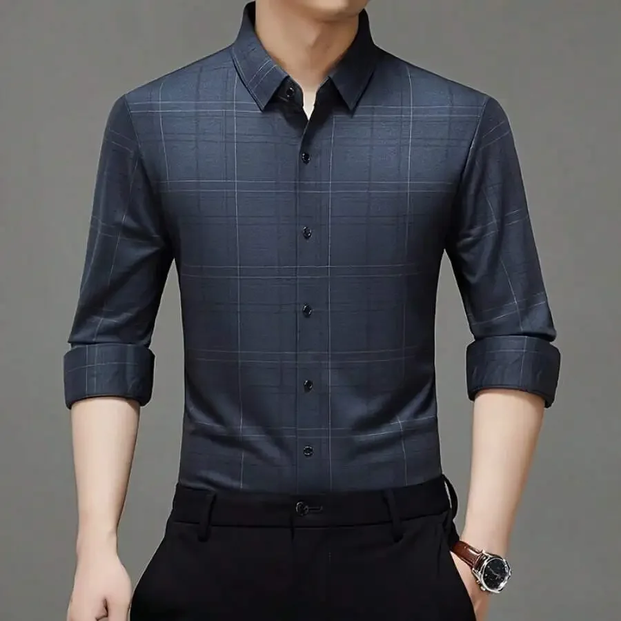 

Mens Plaid Long Sleeve Button Up Shirt Casual Formal Spring Fall