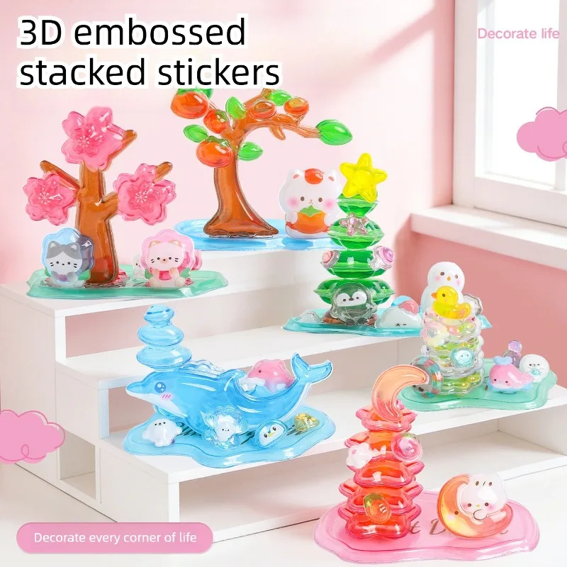 

3D-наклейки из кристаллов: серия для веселого складывания, детские игрушки, обменные наклейки, милые рельефные наклейки, канцелярские товары для офиса и школы