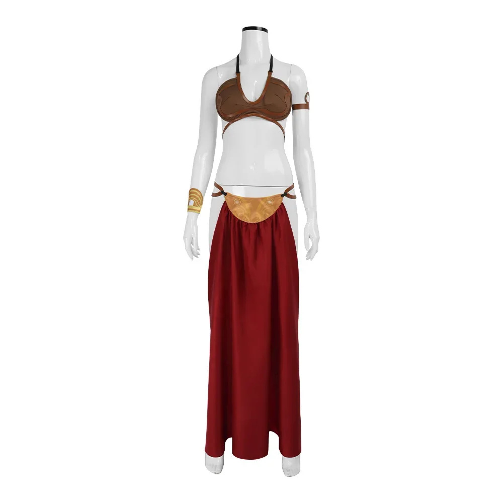 Princess Leia Cosplay Sexy Slave Dress Costume Movie Gold Color Fantasy Bikini Suit for Women Halloween Party Roleplay Outfit