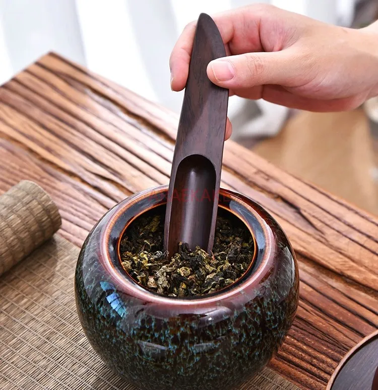 ملعقة شاي من خشب الصندل الأسود، مجرفة شاي، ملعقة شاي، ملعقة شاي واحدة لقطع وتقسيم الشاي، ملعقة شاي، مجرفة شاي، طقم شاي