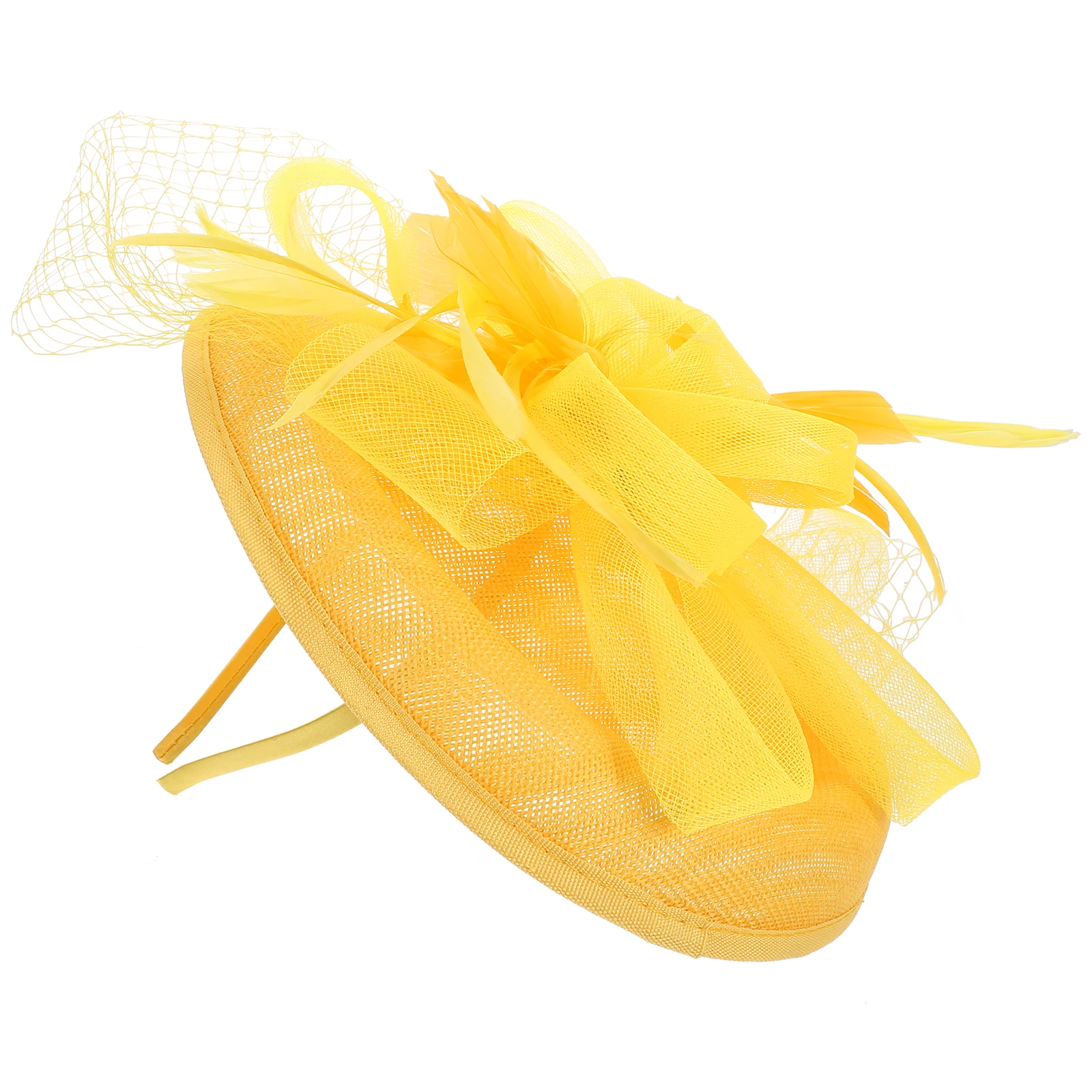 

Fascinator Hat Women Headdress Tea Party Bridal Hair Accessories Yellow Mesh Bride Headpiece Wedding Event