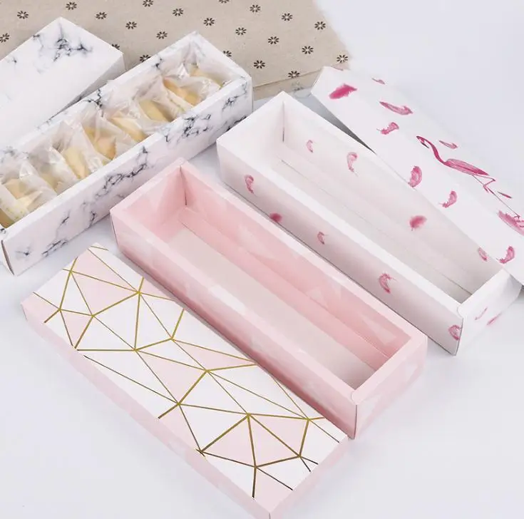 Flamingo/marble/feather Pattern Paper Packaging Box Nougat Cookies Gift Box Wedding Chocolate Cake Bread Paperboard Boxs