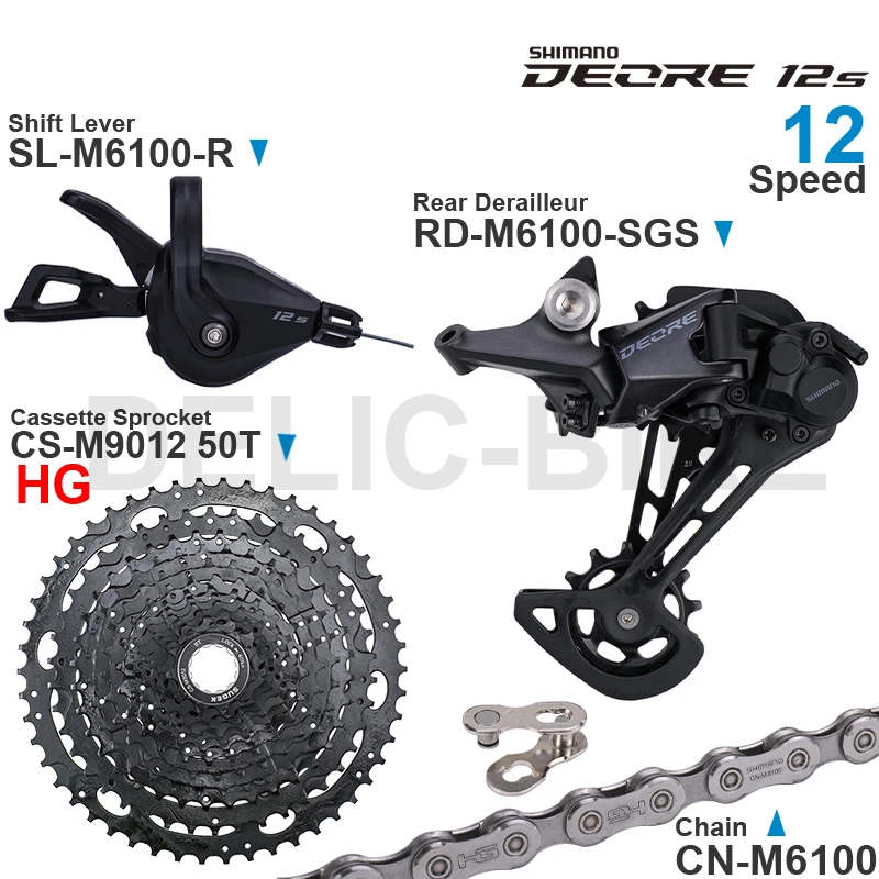 SHIMANO DEORE M6100 12speed Groupset with Right Shifter Rear Derailleur Chain Original and SUGEK 11-50T 52T Cassette Sprocket