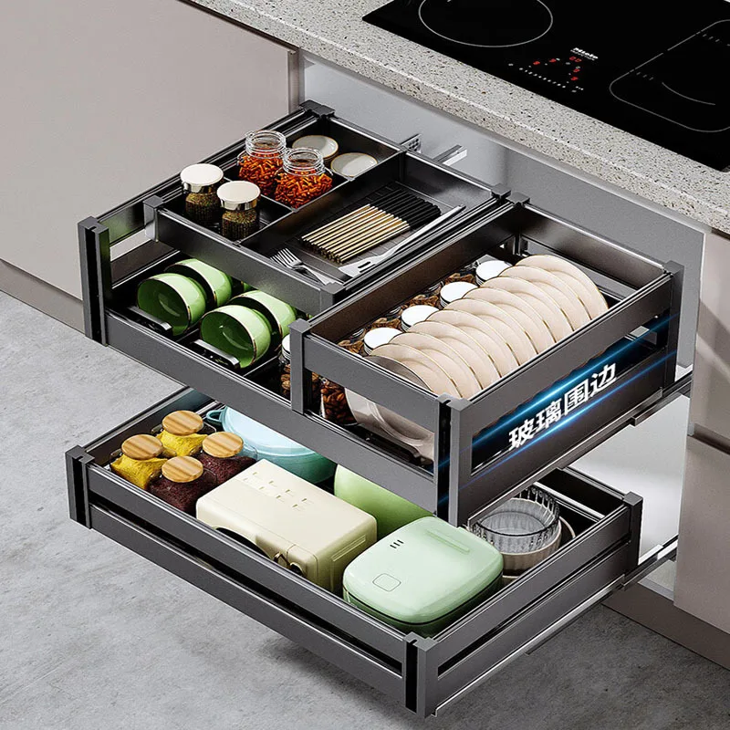 

Basket Kitchen Cabinet Double Door Door Drawer Dishes Blue Bowl Rack Storage Basket Basket [Glass Half Drawing]