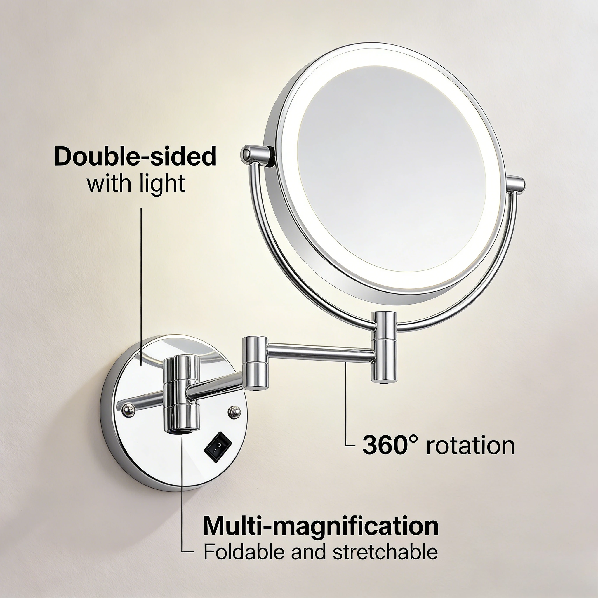 

LED Foldable Wall Mount Makeup Mirror, Concealed Wiring for Bathroom Hotel