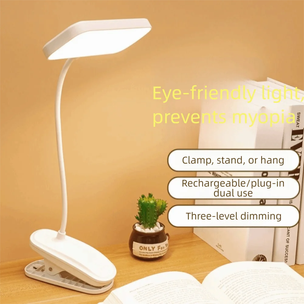 

360° Rotation Flexible Study Table Lamp Folding Clamp USB Rechargeable USB Dimmable Night Lamp Dimmable Design Touch 3 Modes