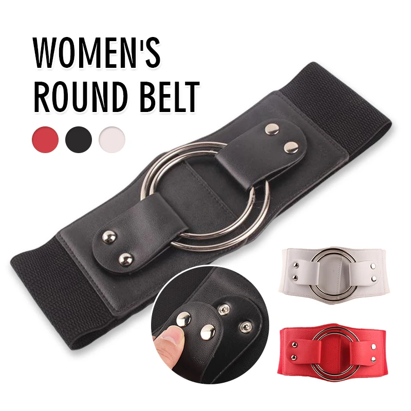 Women Belts Black Simple Waist Elastic Ladies Band Round Buckle Decoration Coat Sweater Fashion Dress Dress Waistband Girdle