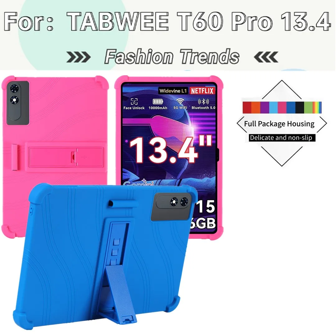 

For TABWEE T60 Pro 13.4 In Kid Tablet 2025 New Release Silicone Case Full Package Non Slip with Stand Shockproof Various Colors
