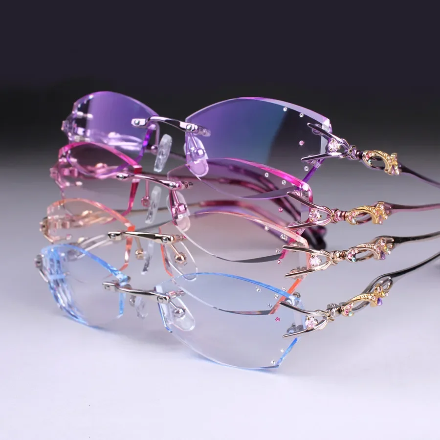 -75 -100 -125 +75 +100 Rimless Glasses Women Optical Glasses Prescription Eyeglasses Hyperopia Reading Eye Customization