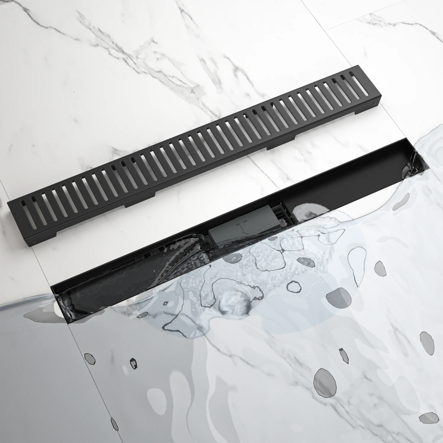 استنزاف دش من الفولاذ المقاوم للصدأ مطلي بالكروم باللون الأسود الاحترافي مع غطاء شبكي قابل للإزالة للحمام #4