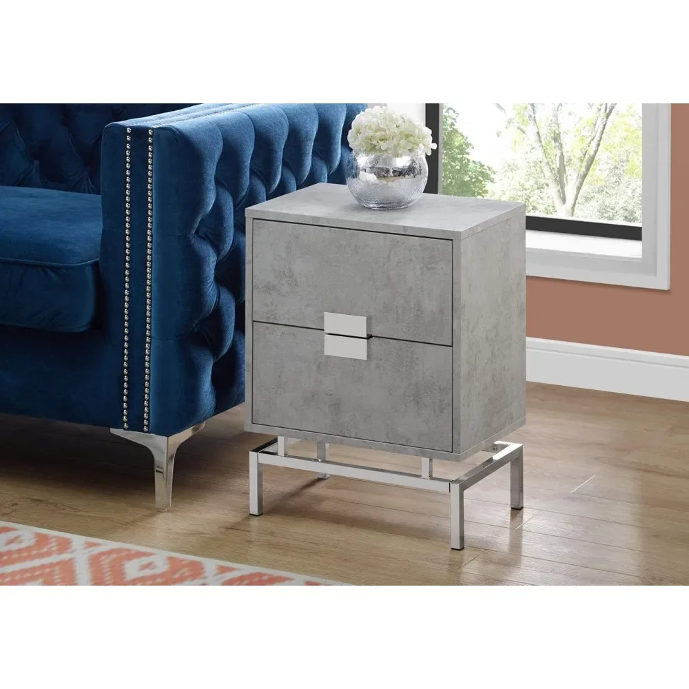 Specialties Accent Night Stand - Grey Cement & Chrome Side Table with 2 Drawers, 24