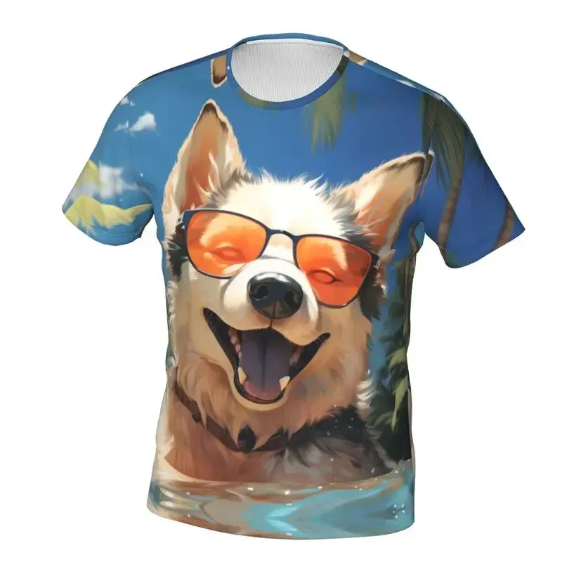 Men's casual fashion T-shirt, oversized street shirt, 3D printing, Husky pattern, cool and breathable clothes, short sleeved top