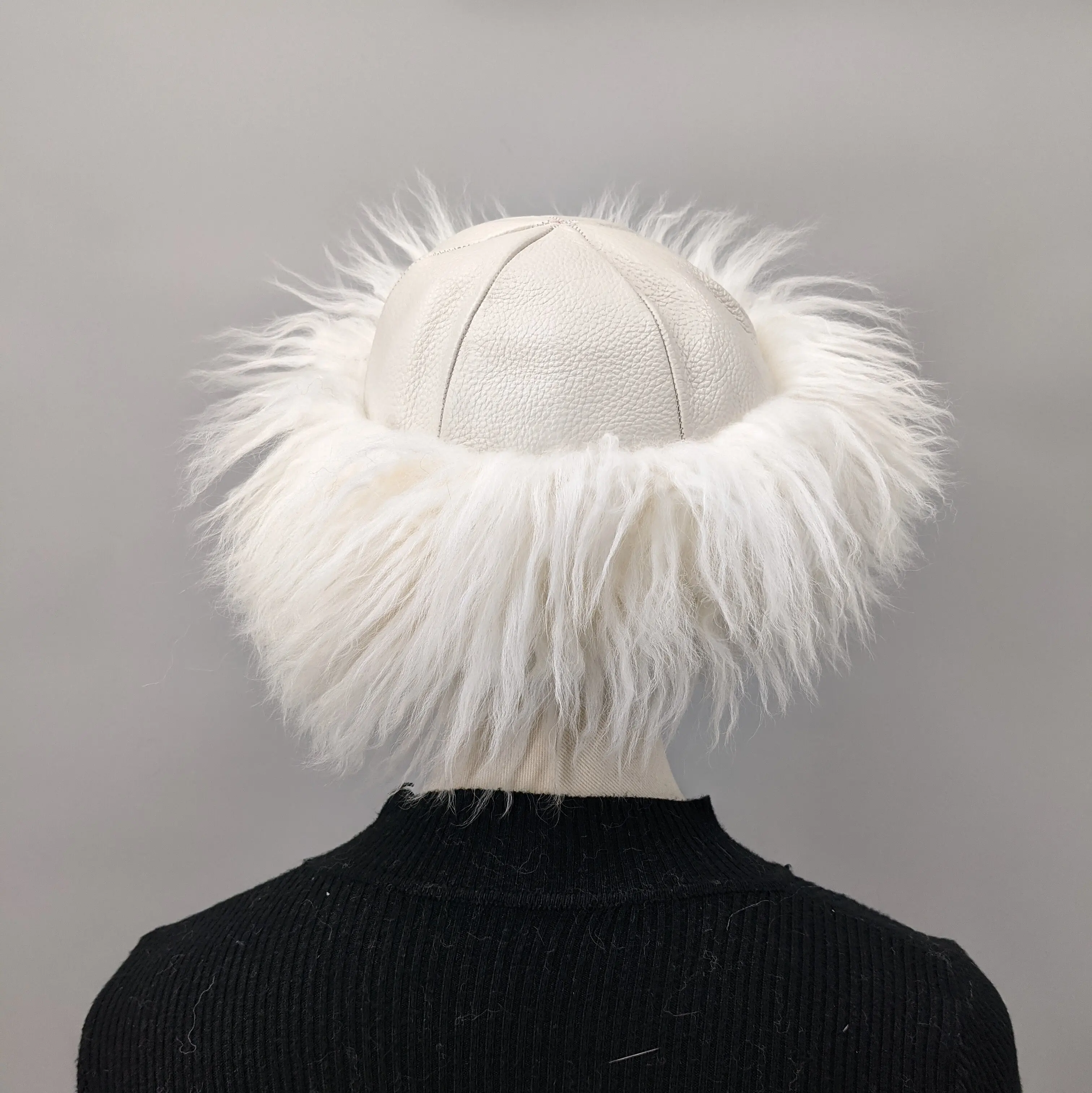 Real Tuscan Sheep Fur Bucket Hat White Genuine Leather Base Fluffy Curly Sheepskin Fisherman Cap Winter Warm Fashion 24A1186