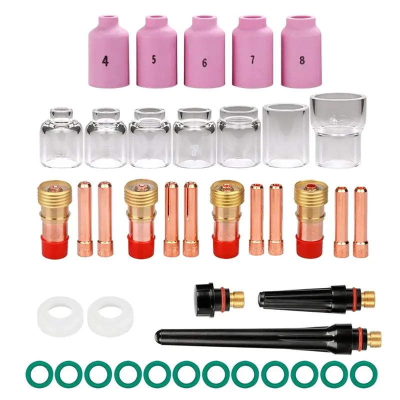 A19F-Torch Parts Kit- For WP17/18/26 Compatible 41Pcs TIG Welding Torch Nozzle Ring Cover Gas Lens 4-12Mm Pyrex Glass Cups