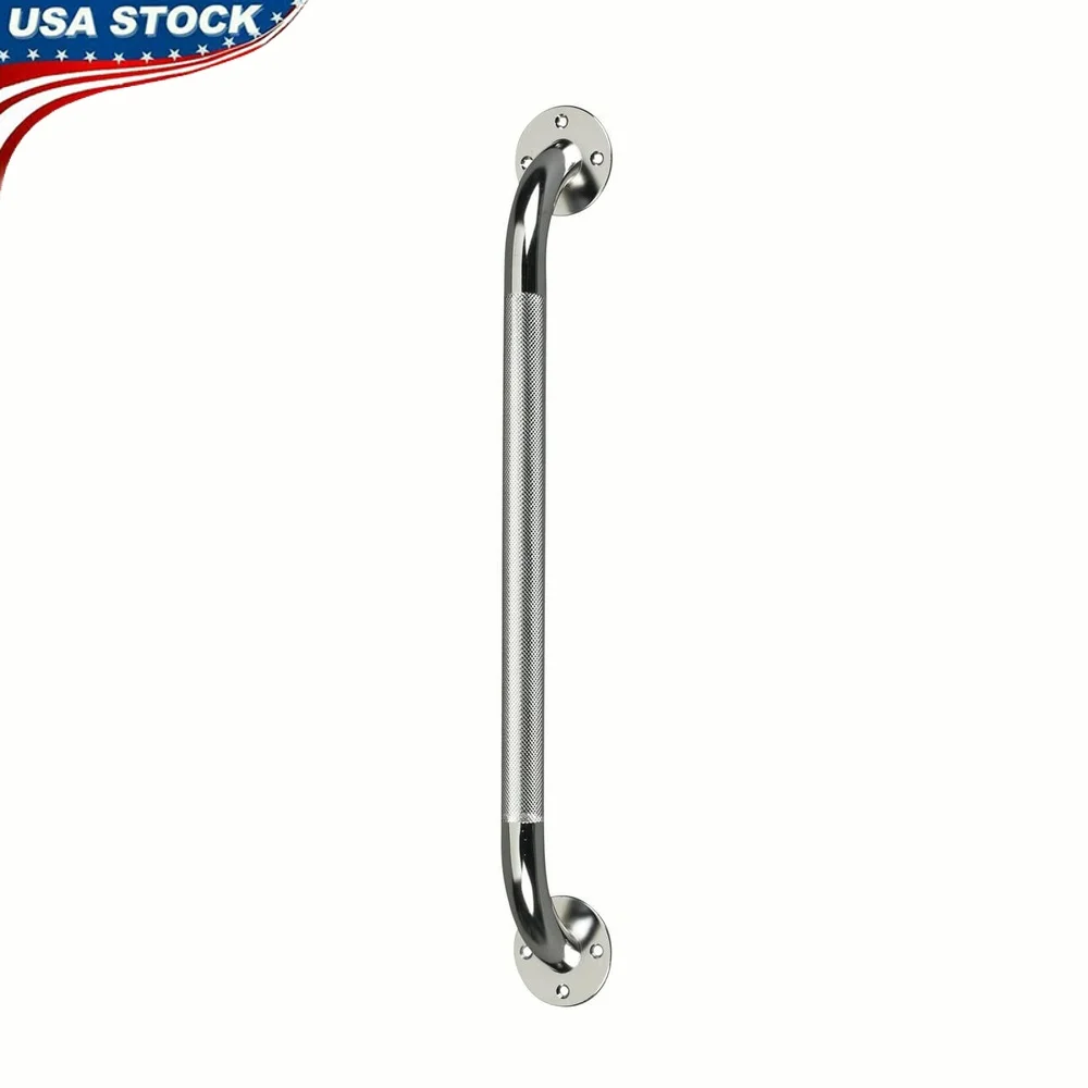 

Хромированный поручень с накаткой, поручень для ванной комнаты, безопасность, устойчивость, опора для душа, простая установка, нескользящая безопасная ручка, 18 дюймов