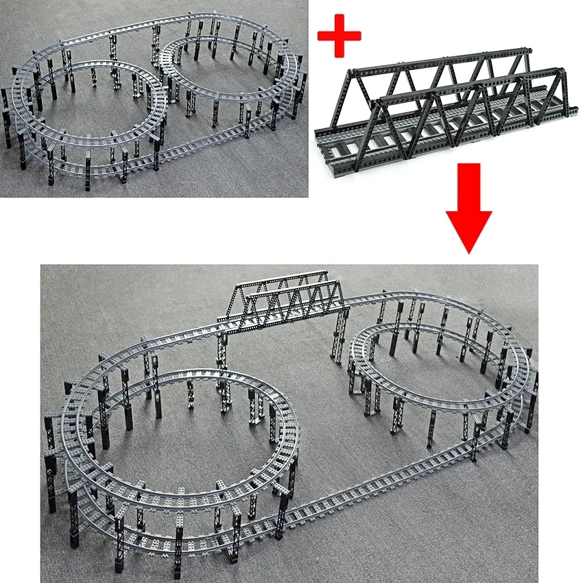 Building Blocks City Train Tracks Uphill track Straight Curved track Pillars for City Viaduct DIY Bricks Train Bridge with Rails