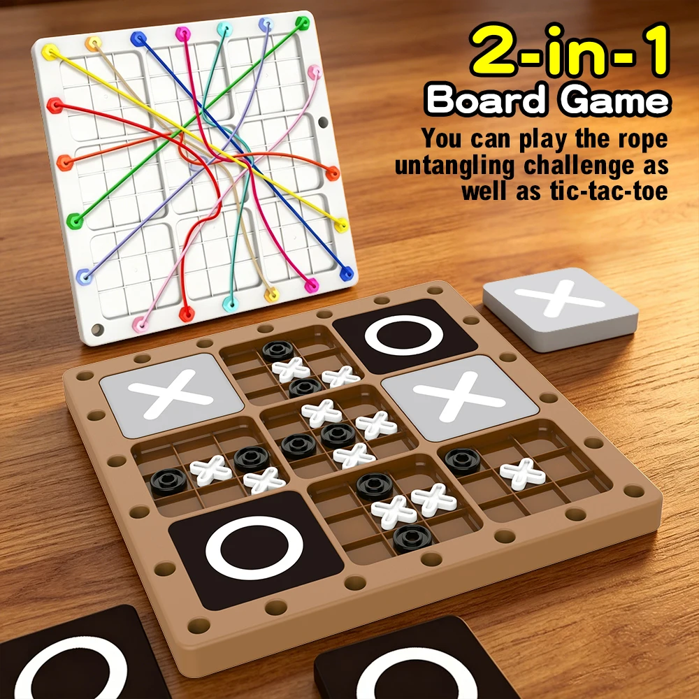 Children 2-in-1 Rope Untangling & Tic Tac Toe Board Game Kids Educational Puzzle Toy Parent-Child Interactive Brain Training Gam view 6