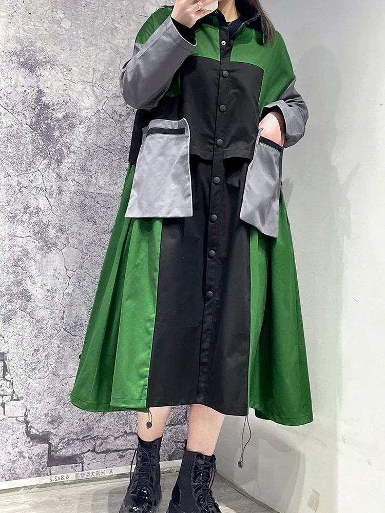 XITAO Contrast Color Patchwork Women Trench Loose Fashion Personality Coat 2023 Autumn All-match Trendy Trench WLD6752