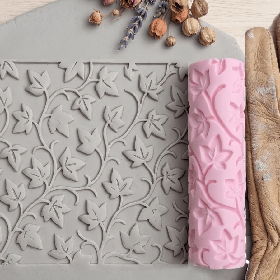 High Precision Polymer Clay Texture Ivy Leaf Roller Surface Embossing Heart Shaped Leaves Overlapping for Crafting