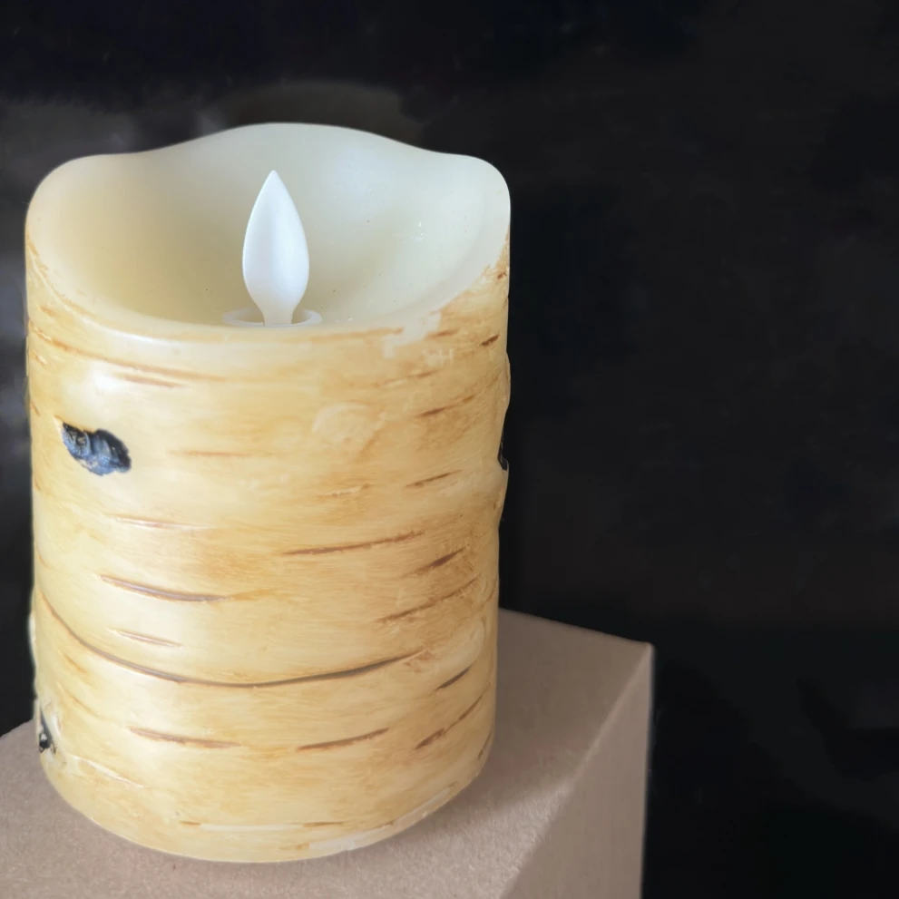 Birch Bark Led Candle lamp Dancing wick Pillar Paraffin Wax Flickering Candles light Remote Controlled w/Timer Home Party Decor