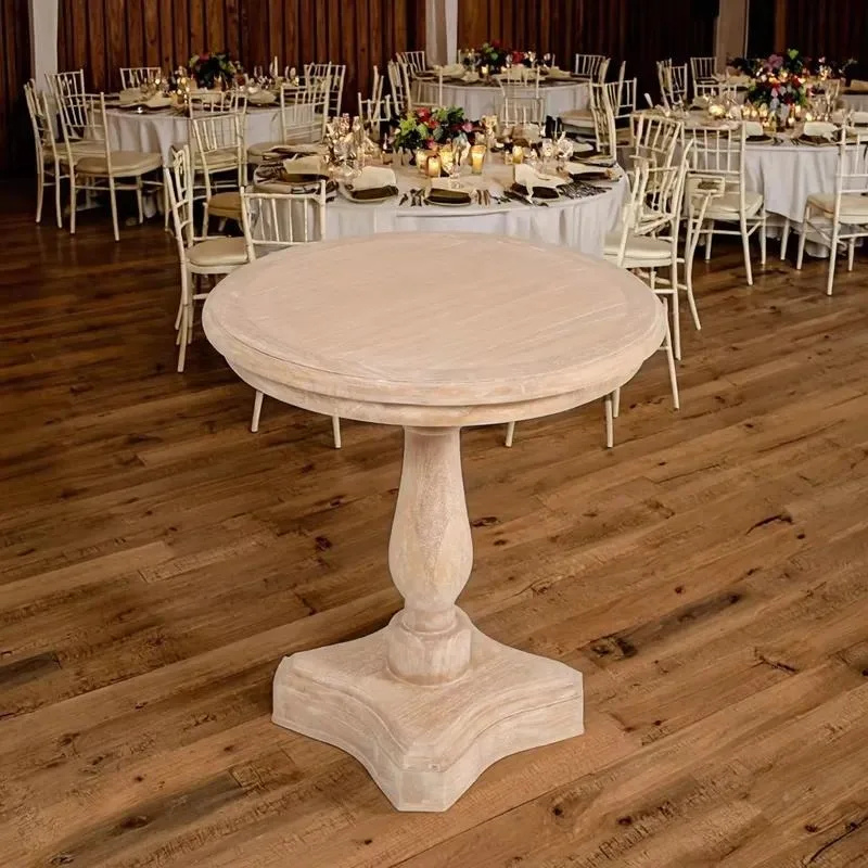 Nordic Retro Hand Carved Solid Wood Small Round Coffee Side Table Country Style Furniture for Living Room Wedding Event Decor