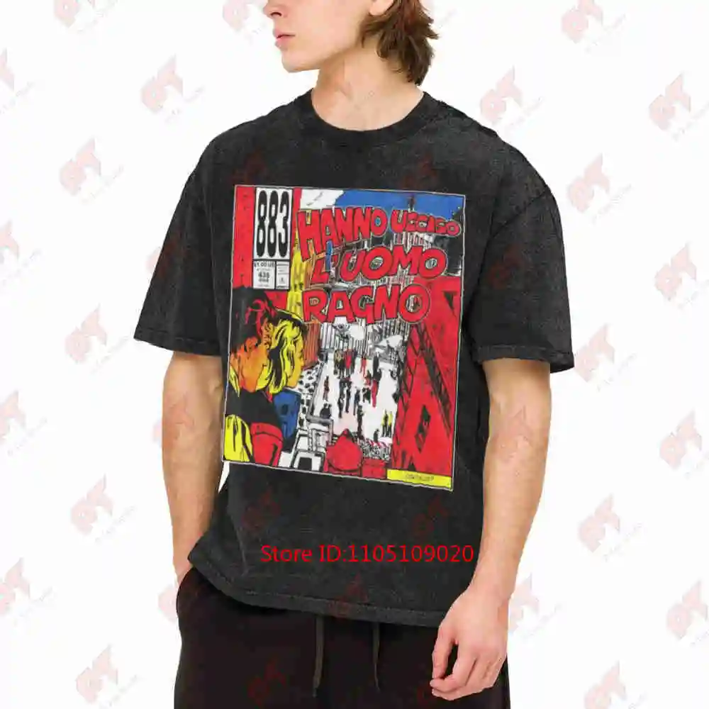Uomo Ragno Max Pezzali 883 Mosquito Tour Vintage Washed Tee Pure Cotton T-Shirt