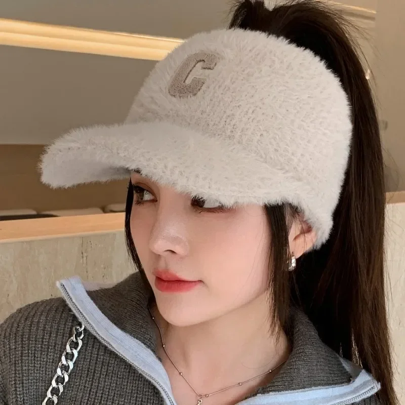 Winter Hats For Women 2023 Fashion Letter C Knitted Hat Female Winter Warm Outdoor Sport Golf Ponytail Baseball Caps Gorro Visor