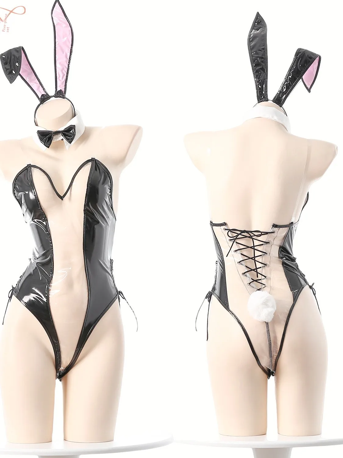 

Transparent Painted Leather Rabbit Girl Bodysuit Sexy Siren Women's Swimsuit ort Pants Low Waist Polyester Fiber Bodycon