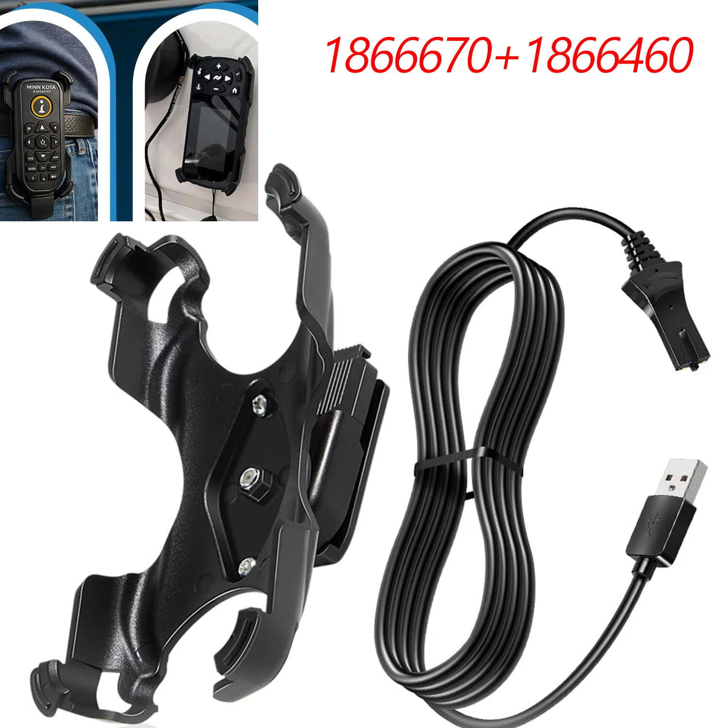 TML for Minn Kota 1866670 i-Pilot Link Remote Holding Cradle Kit & 1866460 Charging Cable Bluetooth (2 Pack)