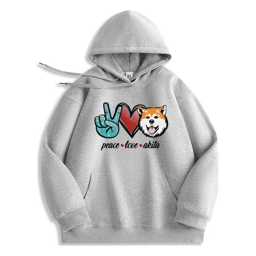 Peace Love And Dog Printed Hoodie Oversized  Polyester Fiber Comfortable Long Sleeve Mens Sweatshirt