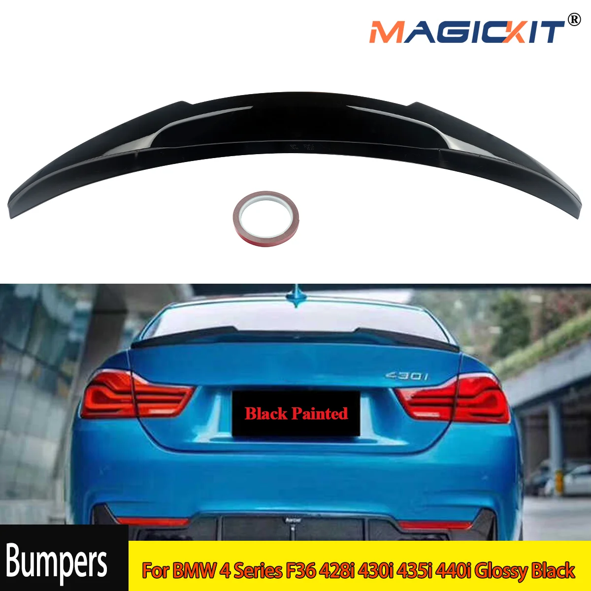 

For BMW F36 Gran Coupe 2014-20 Highkick M4 Style Rear Trunk Spoiler Gloss Black