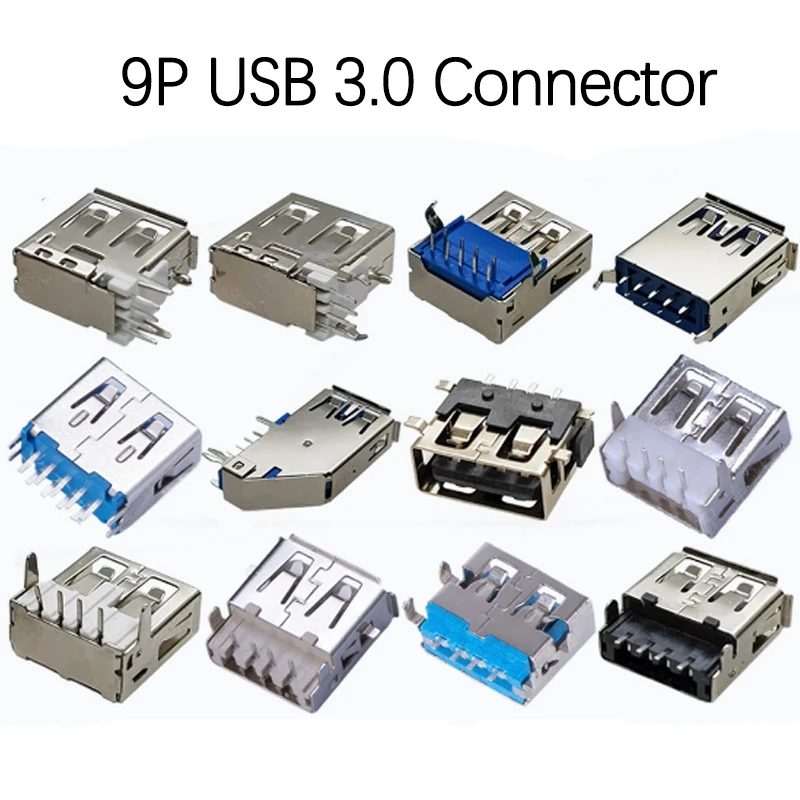 2PCS USB3.0 Jack 9P 9 Pin USB Fast Data Transmission Interface Connector PCB Socket For Laptop Notebook Male/Female USB Socket