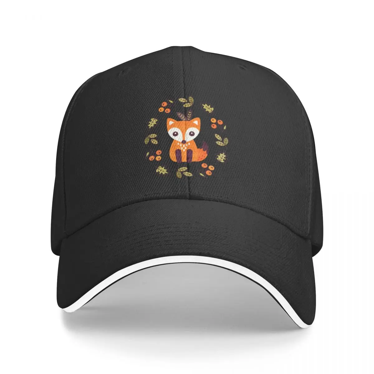 Little Fox with Autumn Berries Baseball Cap Bobble Hat Military Tactical Cap Sports Caps Cap Women's Men's
