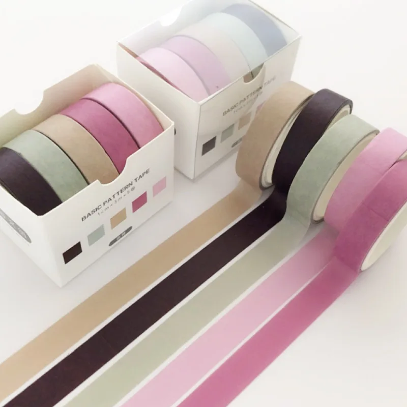 5 Rolls-Pack Washi Tape Set, 12 Colors Cute Decorative Tape for Scrapbooking Bullet Journals Planners, Craft Supplies