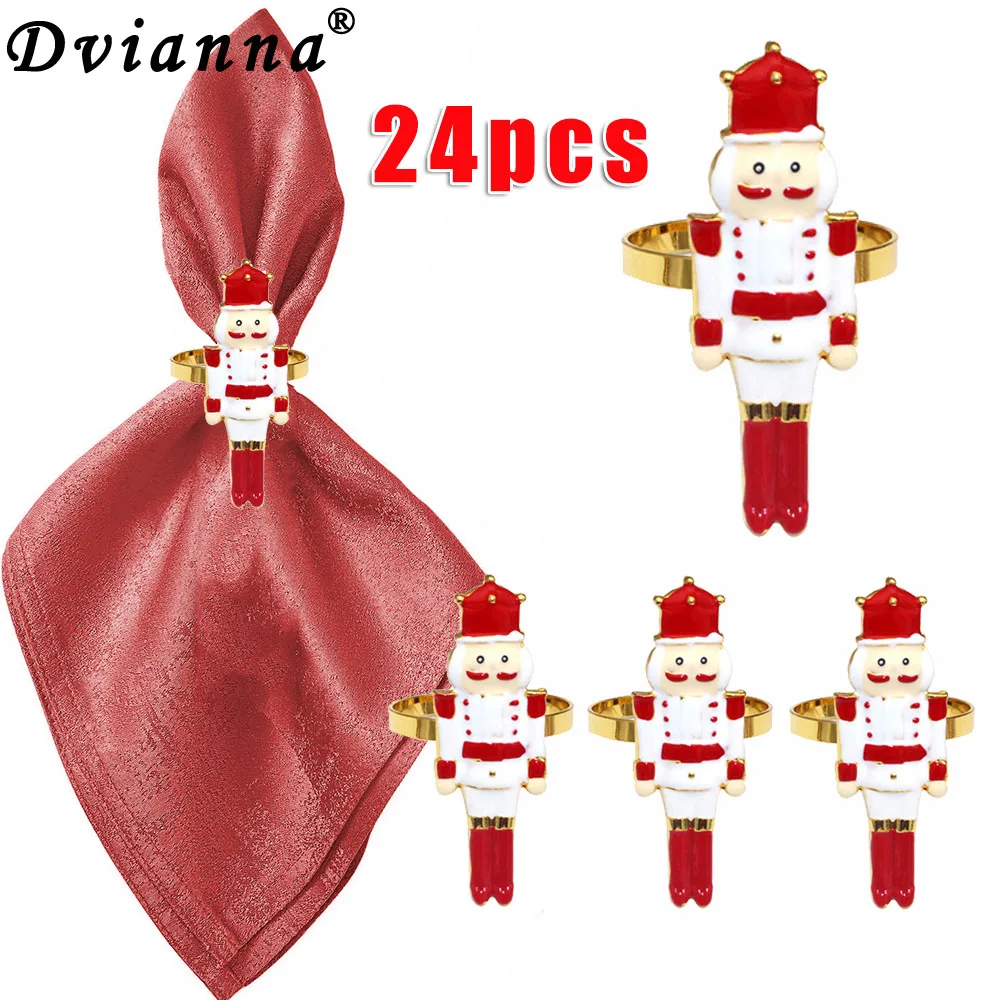 24Pcs Christmas Nutcracker Napkin Rings Nutcracker Soldier Napkin Holder Xmas Napkin Buckles for Christmas Dinner Party Supplies